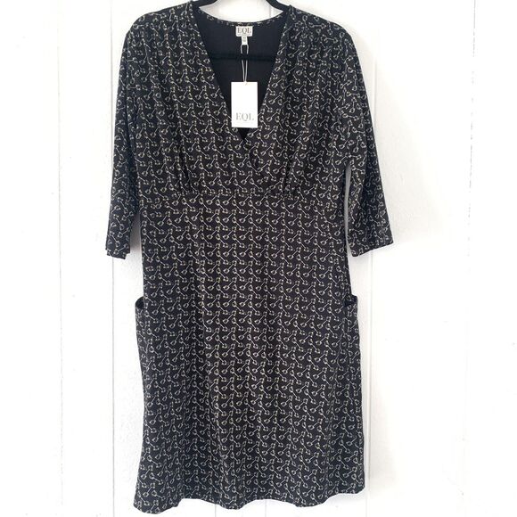 EQL by Kerrits Womens Medium Dress Black 3/4 Wrap V Neck Sleeve Pockets Horse - Picture 1 of 10